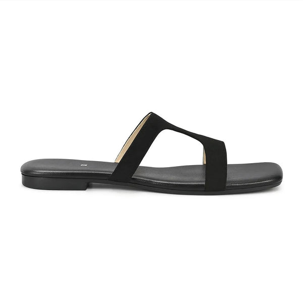 Black Rexine Casual Slippers
