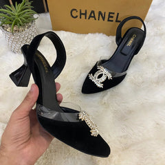Black Velvet Slingback Heels