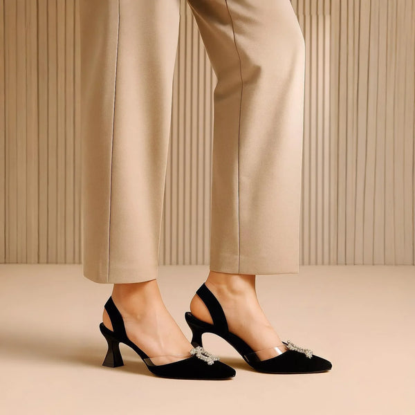 Black Velvet Slingback Heels